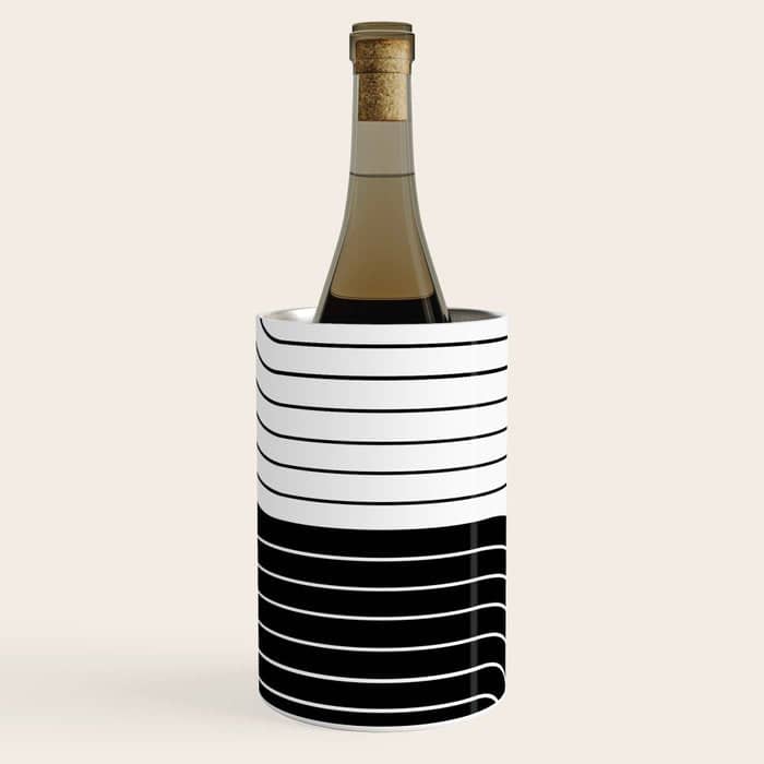 Two Tone Line Curvature Viii Black And White Modern Arch Abstract Wine Chiller
