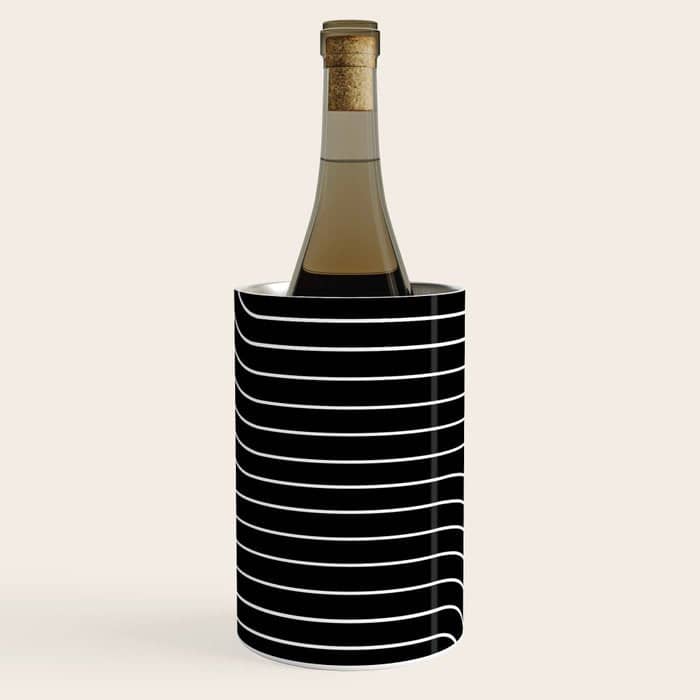 Minimal Line Curvature Ii Black And White Mid Century Modern Arch Abstract Wine Chiller