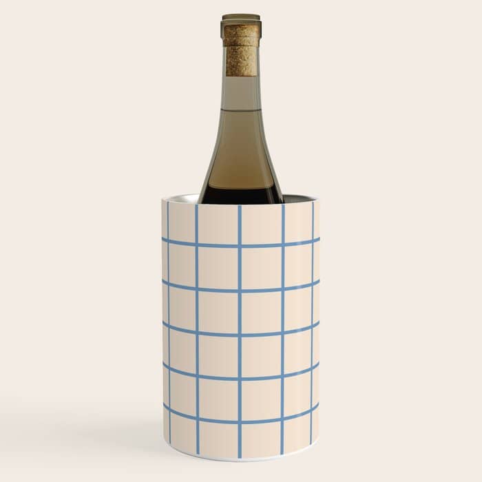 Grid Pattern Blue And Beige Wine Chiller