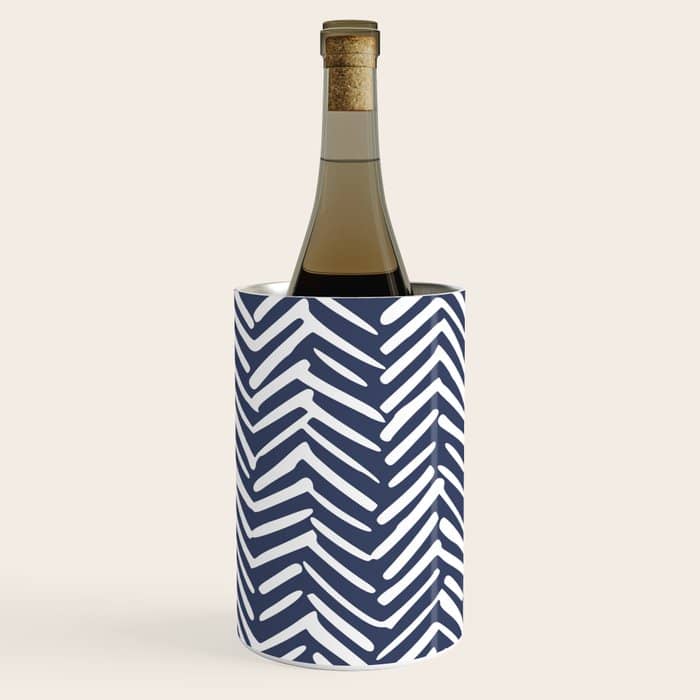 Boho Herringbone Pattern, Navy Blue And White Wine Chiller