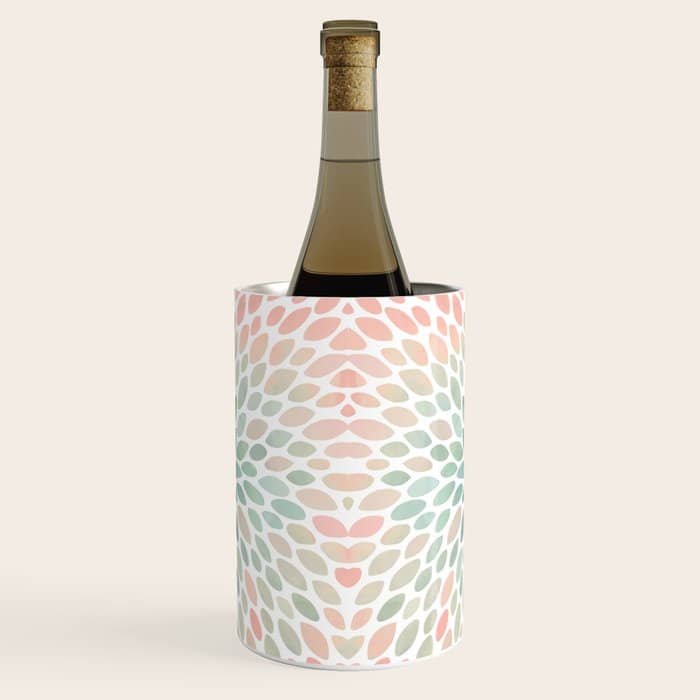 Floral Bloom, Abstract Watercolor, Coral, Peach, Green, Floral Prints Wine Chiller