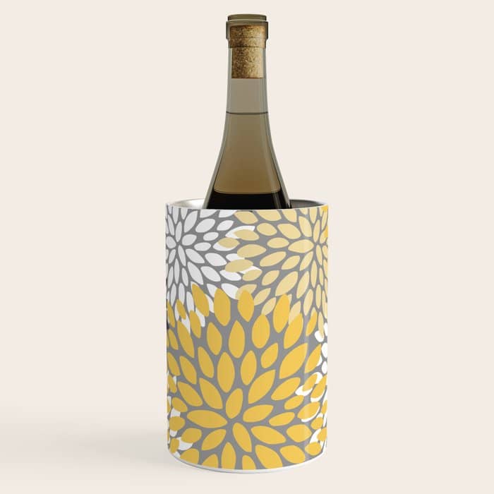 Modern Elegant Chic Floral Pattern, Soft Yellow, Gray, White Wine Chiller