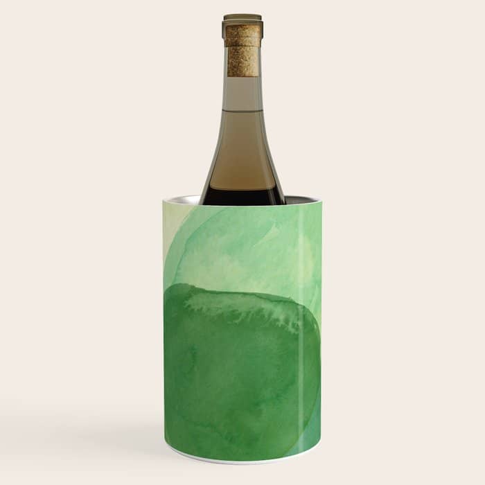 Abstract Organic Watercolor Shapes Painting In Green Wine Chiller