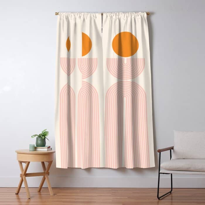 Mid Century Modern Geometric 43 In Coral Orange (Rainbow And Sun Abstraction) Window Curtain