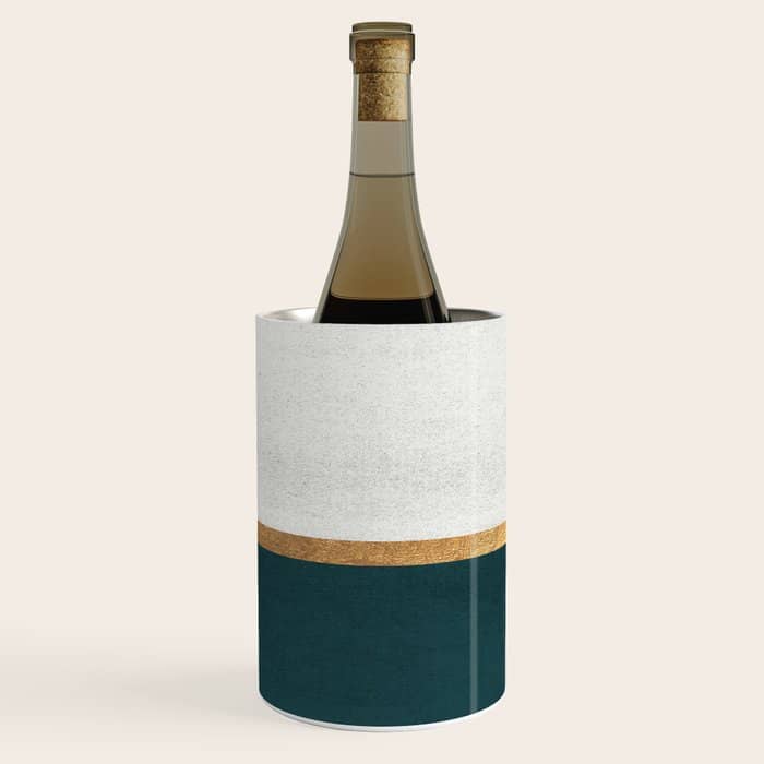 Deep Green, Gold And White Color Block Wine Chiller