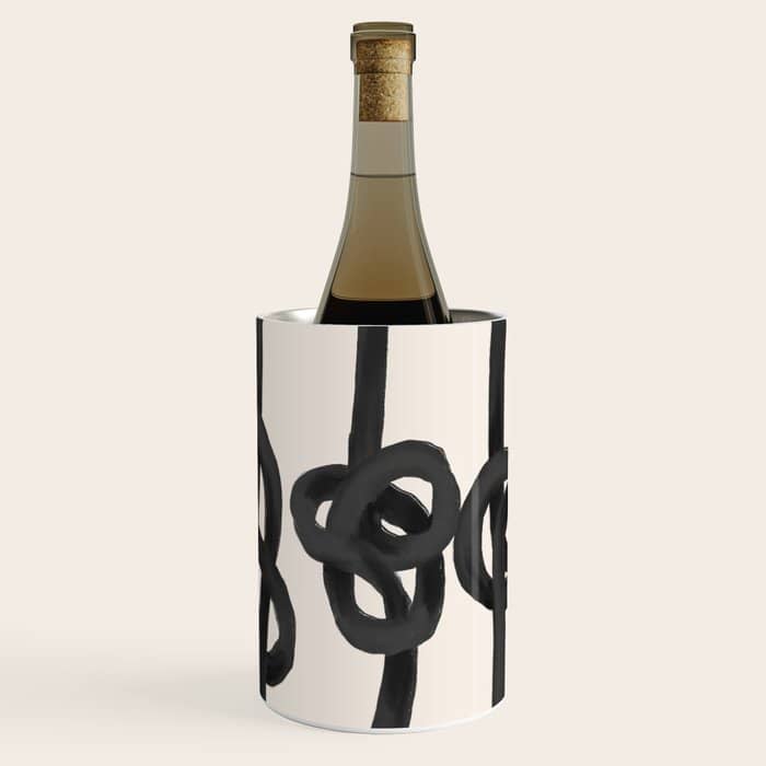 Minimalist Black Knot Abstract Art On Neutral Background Wine Chiller
