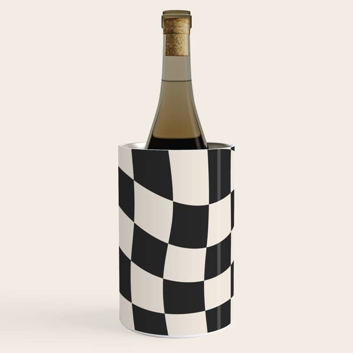 Black And White Wavy Checkered Pattern Wine Chiller