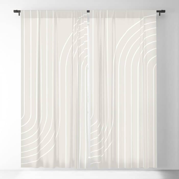 Minimal Line Curvature Xi Natural Off White Mid Century Modern Arch Abstract Window Curtain