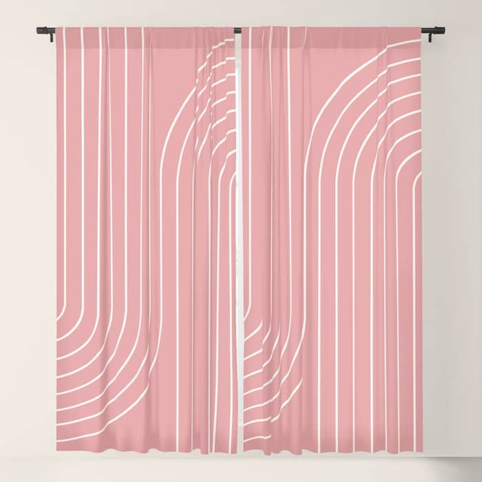 Minimal Line Curvature X Pink Mid Century Modern Arch Abstract Window Curtain