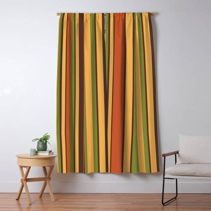 Retro Stripes - Mid Century Modern 50s 60s 70s Pattern In Green, Orange, Yellow, And Brown Window Curtain