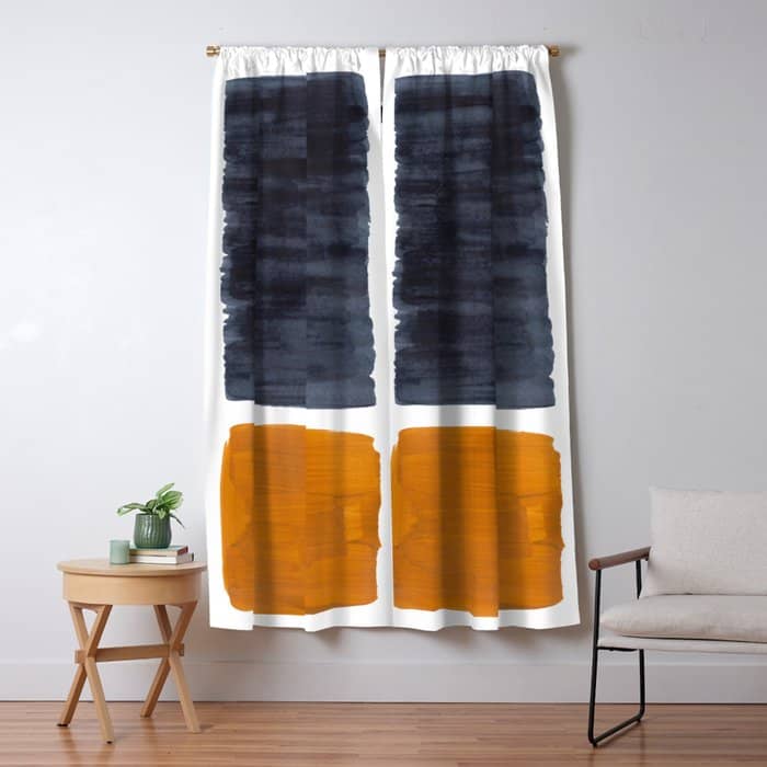 Minimalist Mid Century Modern Colorful Color Field Rothko Navy Blue Yellow Ochre Window Curtain