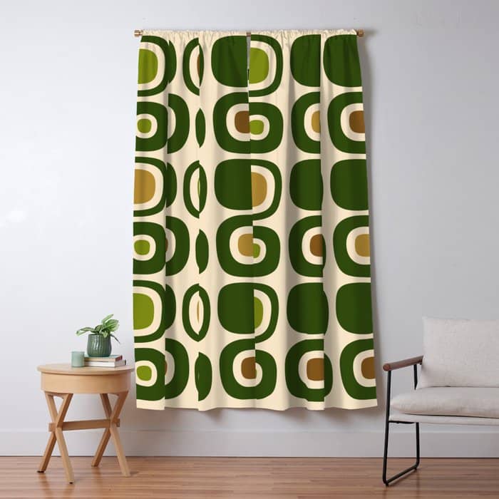 Mid Century Modern Modern Organic Shapes Pattern 321 Green Window Curtain