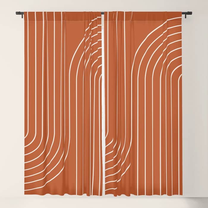 Minimal Line Curvature Ix Red Mid Century Modern Arch Abstract Window Curtain
