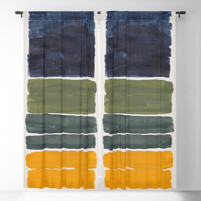 Minimalist Mid Century Color Block Color Field Rothko Navy Blue Olive Green Yellow Pattern By Ejaaz Haniff Window Curtain