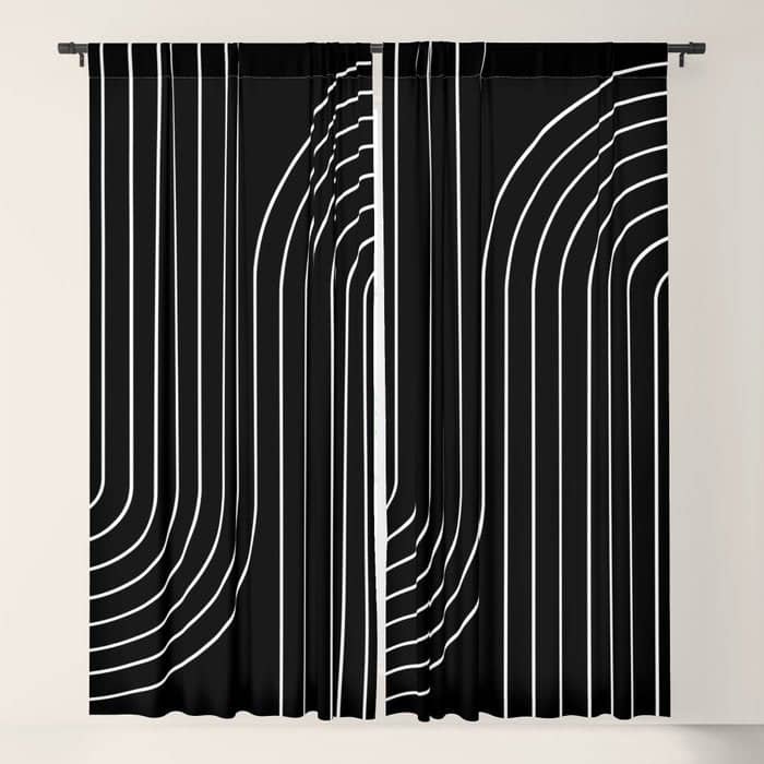 Minimal Line Curvature Ii Black And White Mid Century Modern Arch Abstract Window Curtain