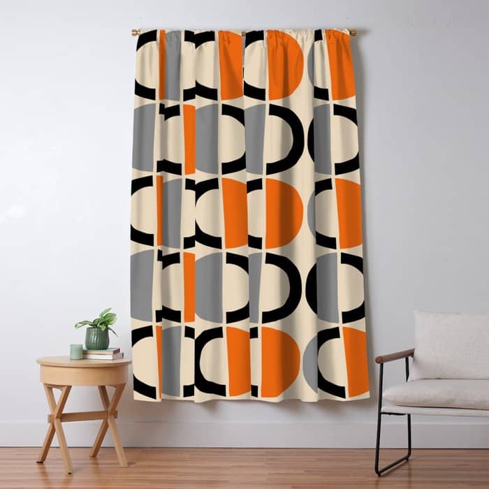 Mid Century Decor 548 Beige Black Gray And Orange Window Curtain