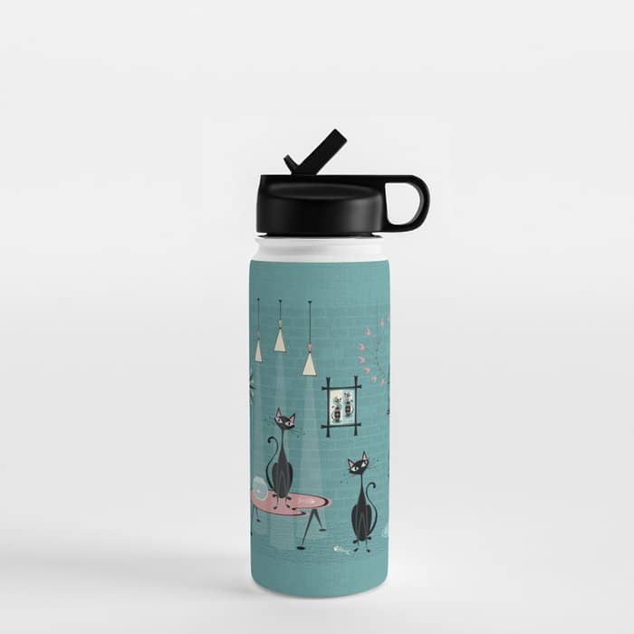 Mid Century Kitty Mischief - ©Studioxtine Water Bottle
