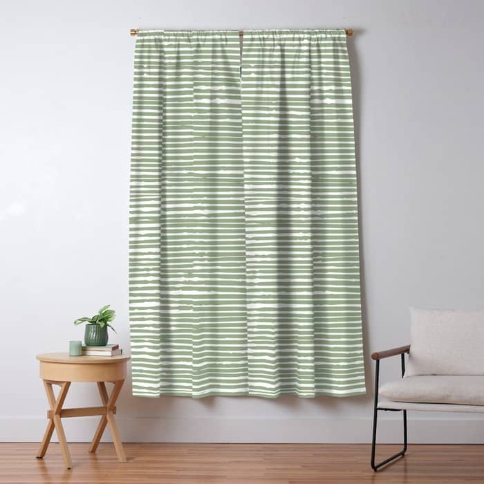 Abstract Stripes, Sage Green, Boho Wall Art Window Curtain