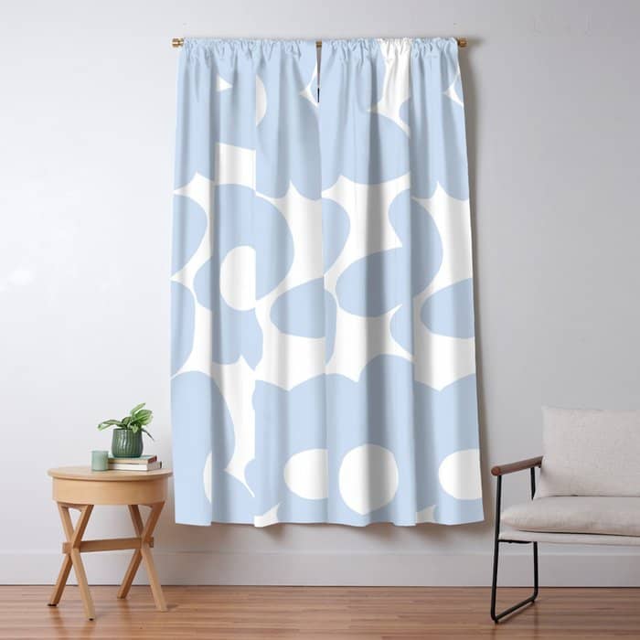 Large Baby Blue Retro Flowers White Background #Decor #Homestorie #Buyart Window Curtain