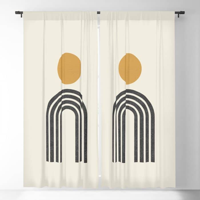 Mid Century Modern Gold Sun And Black Rainbow Window Curtain
