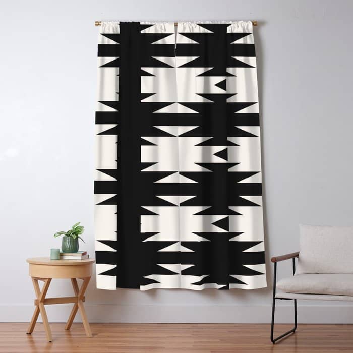 Geometric Southwestern Minimalism - Black And White Window Curtain