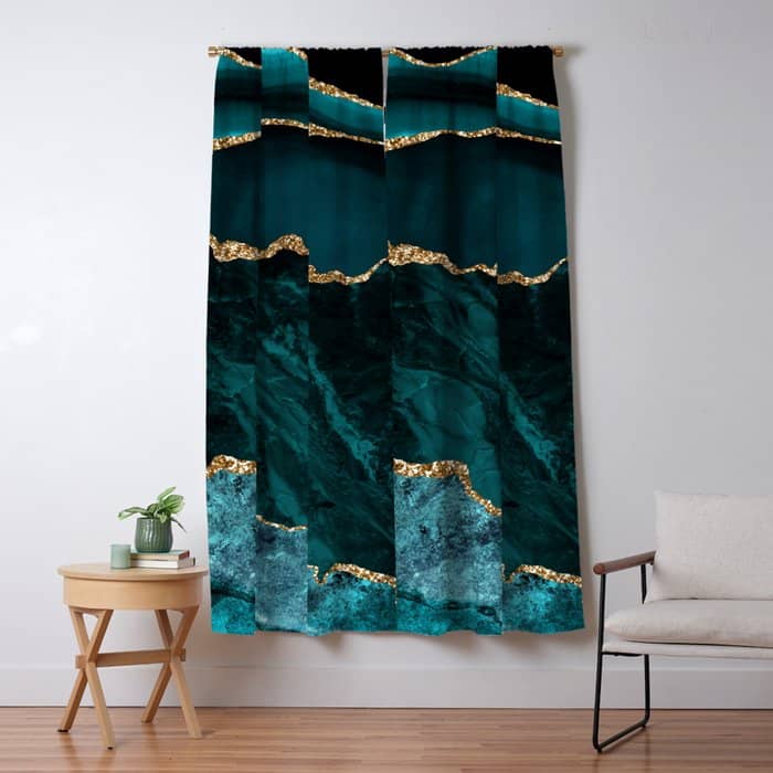 Teal Blue Emerald Marble Landscapes Window Curtain