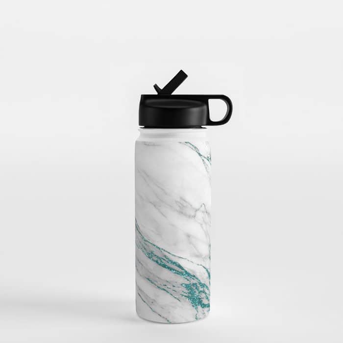 Gray Marble Aqua Teal Metallic Glitter Foil Style Water Bottle