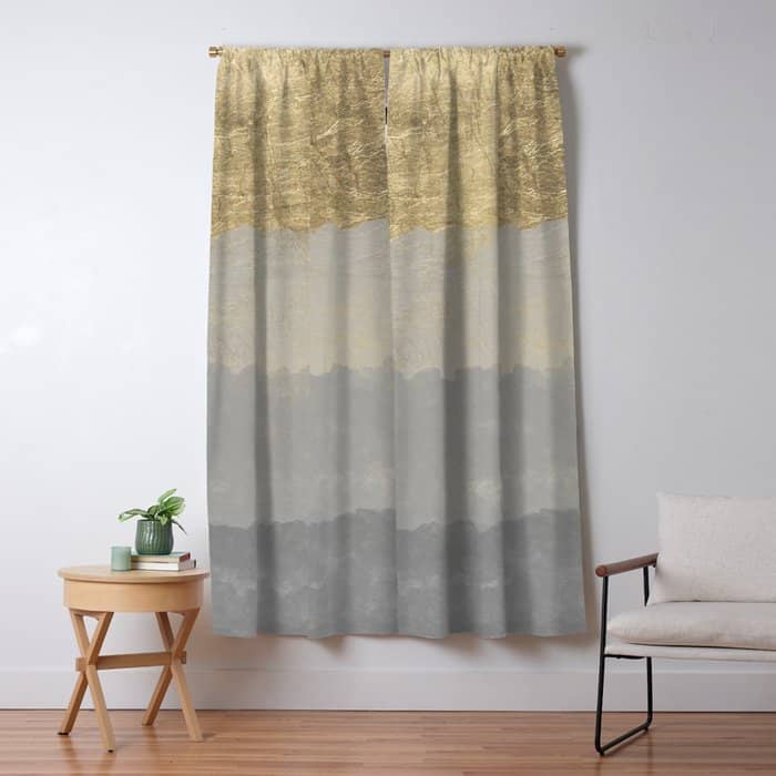 Geometrical Ombre Glacier Gray Gold Watercolor Window Curtain