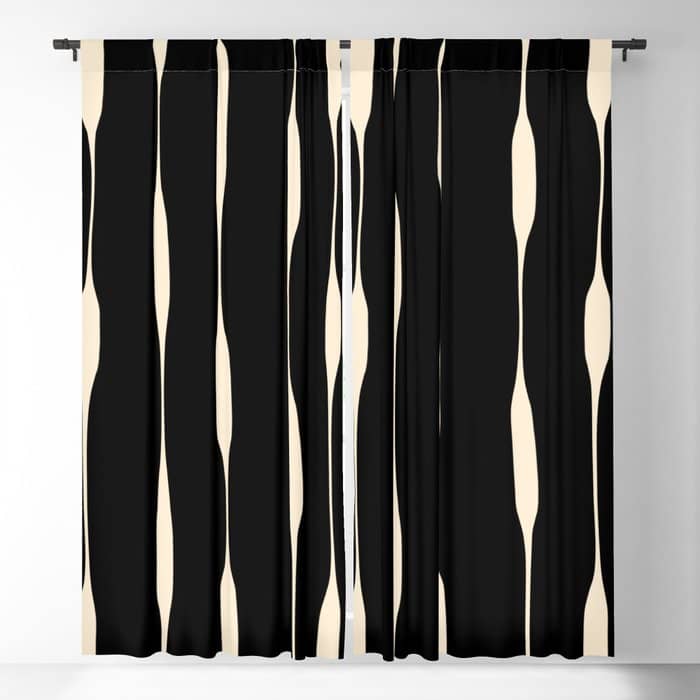 Threaded Stripes Painted Pattern In Black And Cream Window Curtain