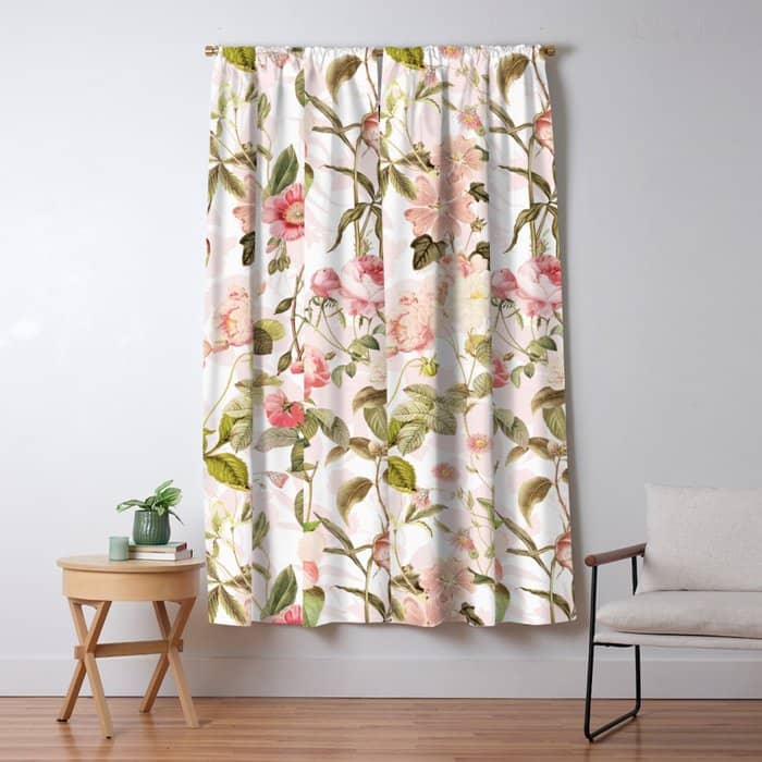 Vintage & Shabby Chic - Pink Sepia Summer Flowers Window Curtain