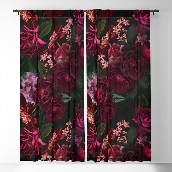 Vintage & Shabby Chic - Night Botanical Flower Roses Garden Window Curtain