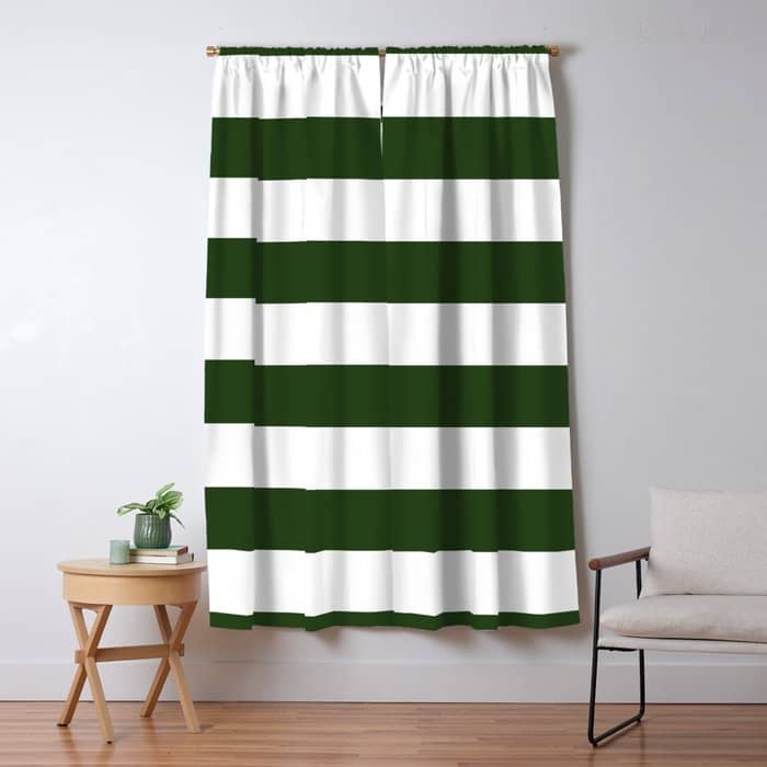 Large Dark Forest Green And White Cabana Tent Stripes Window Curtain