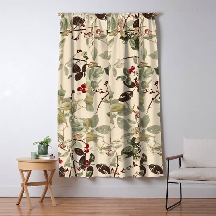 Vintage Ivory Red Green Forest Berries Floral Window Curtain