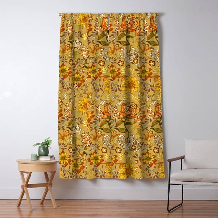 Rose Vintage Inpsired Retro, Warm Colors 70s, Boho Window Curtain