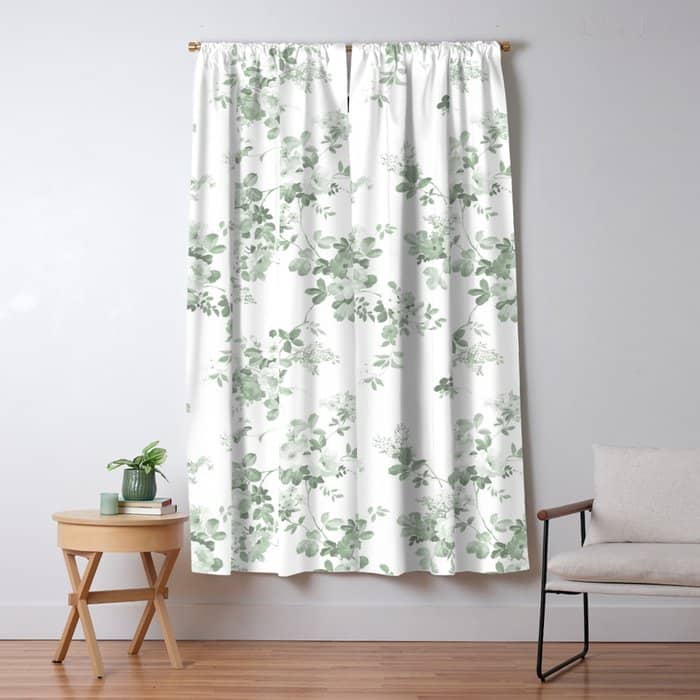 Elegant Vintage Green White Roses Shabby Floral Window Curtain
