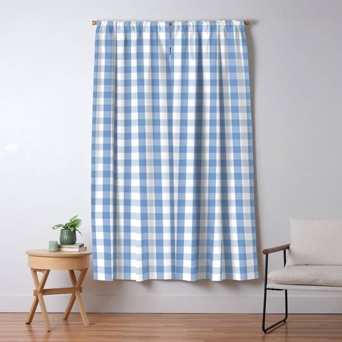Classic Pale Blue Pastel Gingham Check Window Curtain