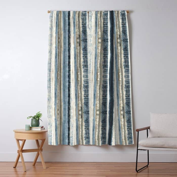 Distressed Blue And White Watercolor Stripe Window Curtain