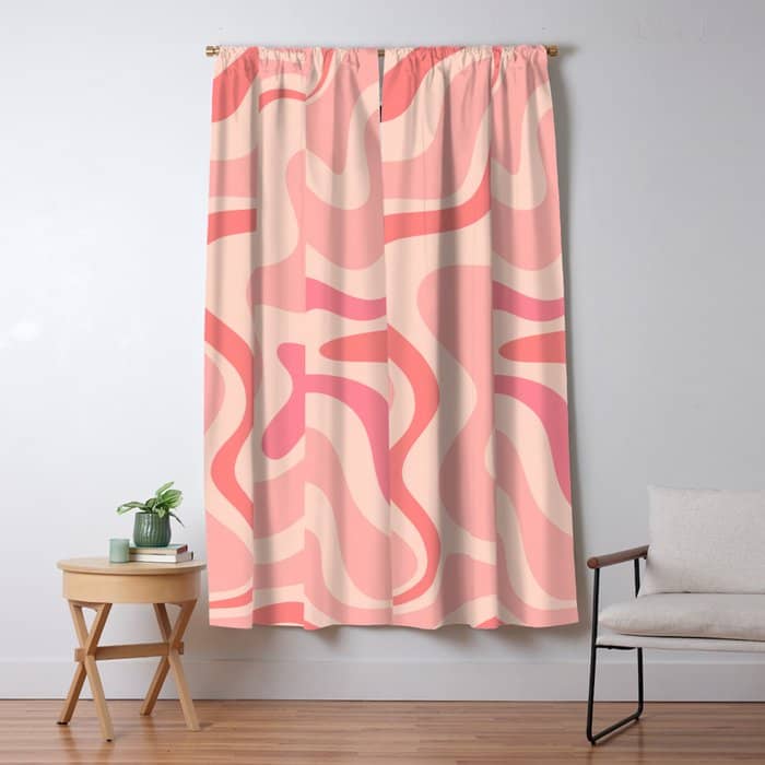Retro Liquid Swirl Abstract In Soft Pink Window Curtain