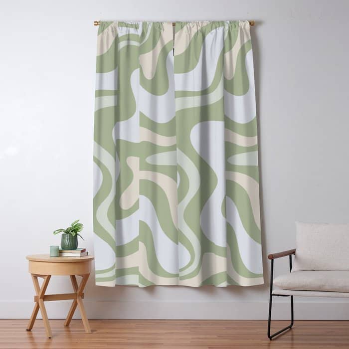 Liquid Swirl Contemporary Abstract Pattern In Light Sage Green Window Curtain