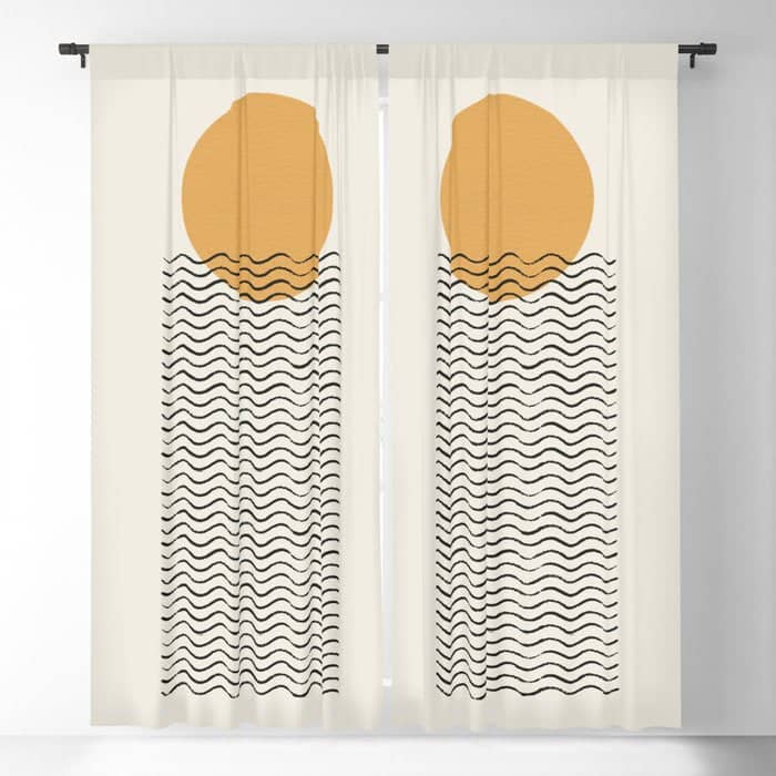 Ocean Wave Gold Sunrise - Mid Century Style Window Curtain