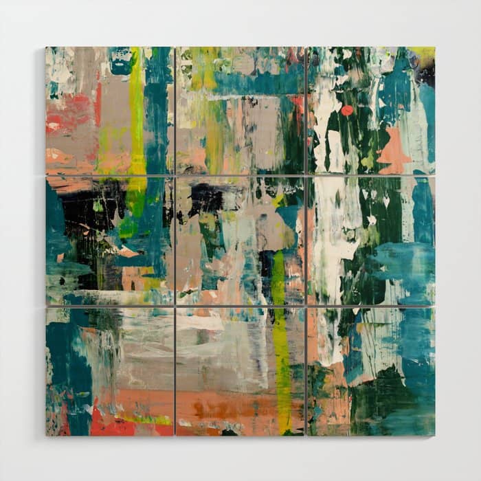 Imagine: A Bright Abstract Painting In Green, Pink, And Neon Yellow By Alyssa Hamilton Art Wood Wall Art