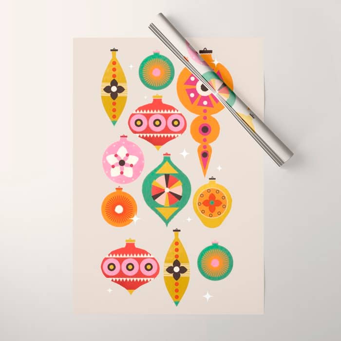 Christmas Tree Retro Ornaments Wrapping Paper