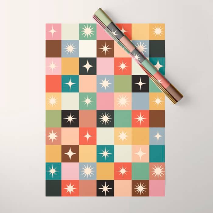 Retro Festive Sparkle Checker  Wrapping Paper