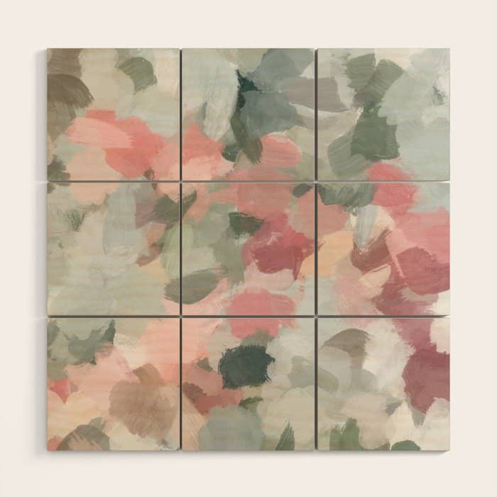 Tropical Winds - Blue Sage Green Coral Pink Flowers In The Abstract Nature Painting Art Print Wood Wall Art