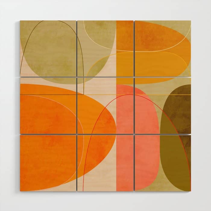 Mid Century Geometric Lines Curry Blush Spring Wood Wall Art