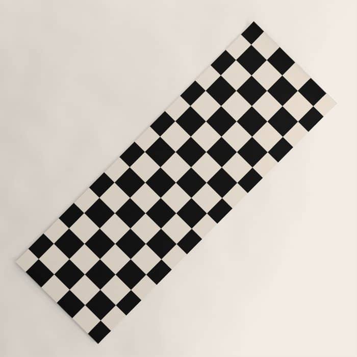 Checkerboard Mini Check Pattern In Black And Almond Cream Yoga Mat