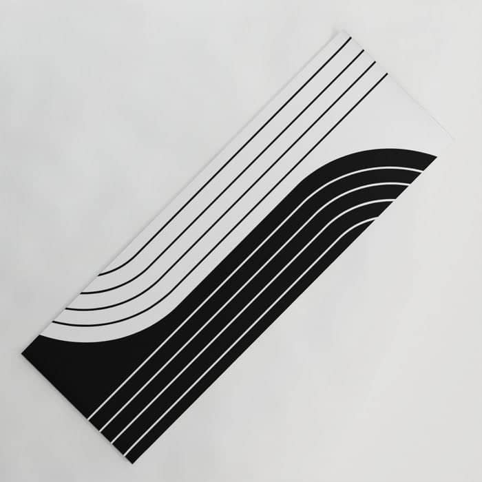 Two Tone Line Curvature Viii Black And White Modern Arch Abstract Yoga Mat