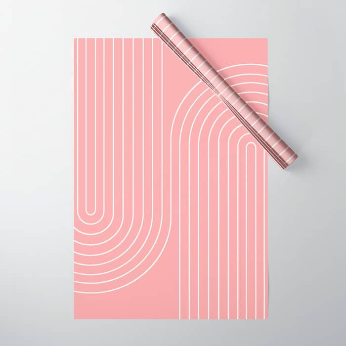 Minimal Line Curvature X Pink Mid Century Modern Arch Abstract Wrapping Paper