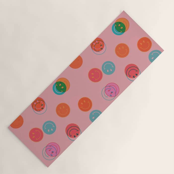 Smiley Face Stamp Print In Pink Yoga Mat