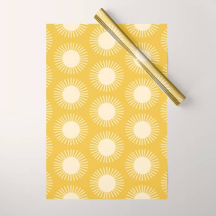 Boho Summer Sun Pattern Iv Bright Yellow Wrapping Paper